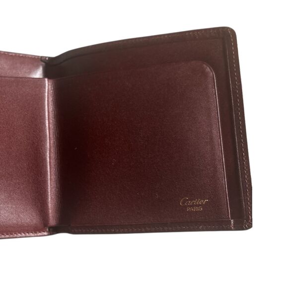 CARTIER VINTAGE CC EMBOSS SQUARE LEATHER WALLET BIFOLD FRANCE BURGUNDY RED - Picture 4 of 6